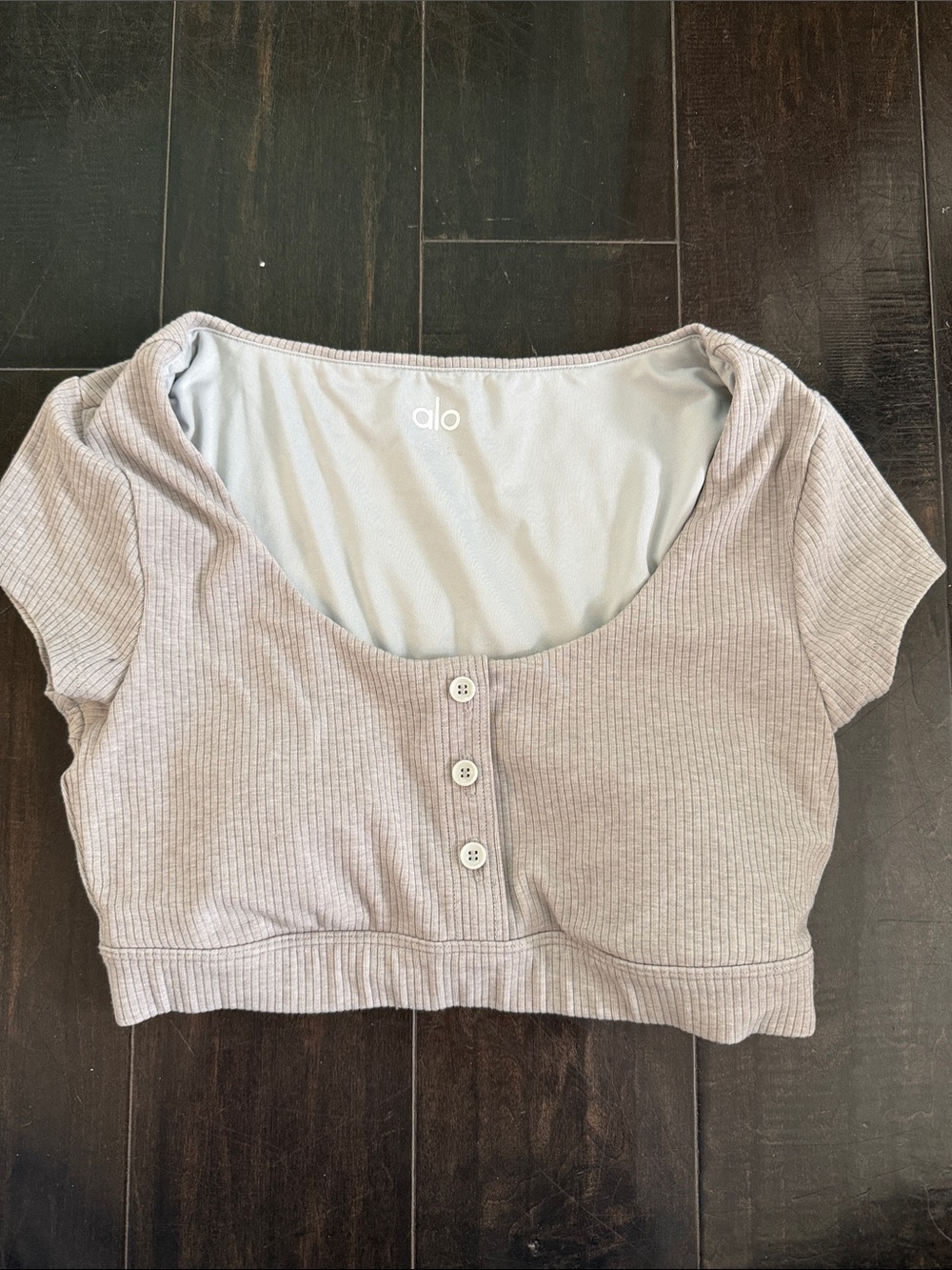 ALO Yoga Gray Ribbed Button Crop Top/Bra